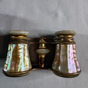 Antique AUDEMAIR Paris Mother of Pearl Opera Glasses Binoculars w/ Leather Case